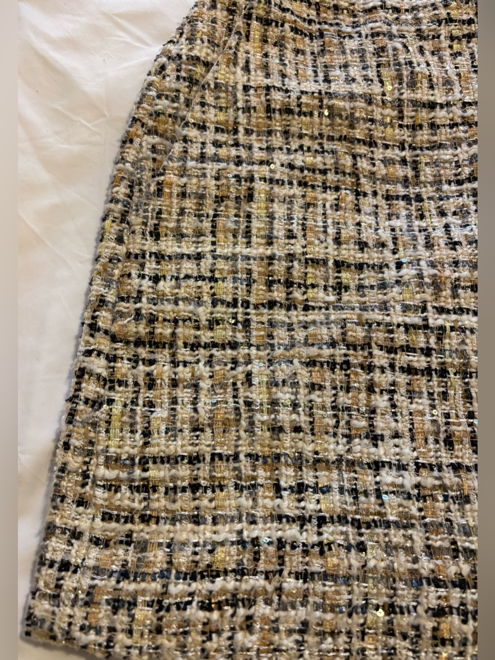 LOFT Tweed Mini Skirt Neutral Bouclé Gold Metallic Shimmer Career Cocktail Sz 6 - Picture 8 of 10